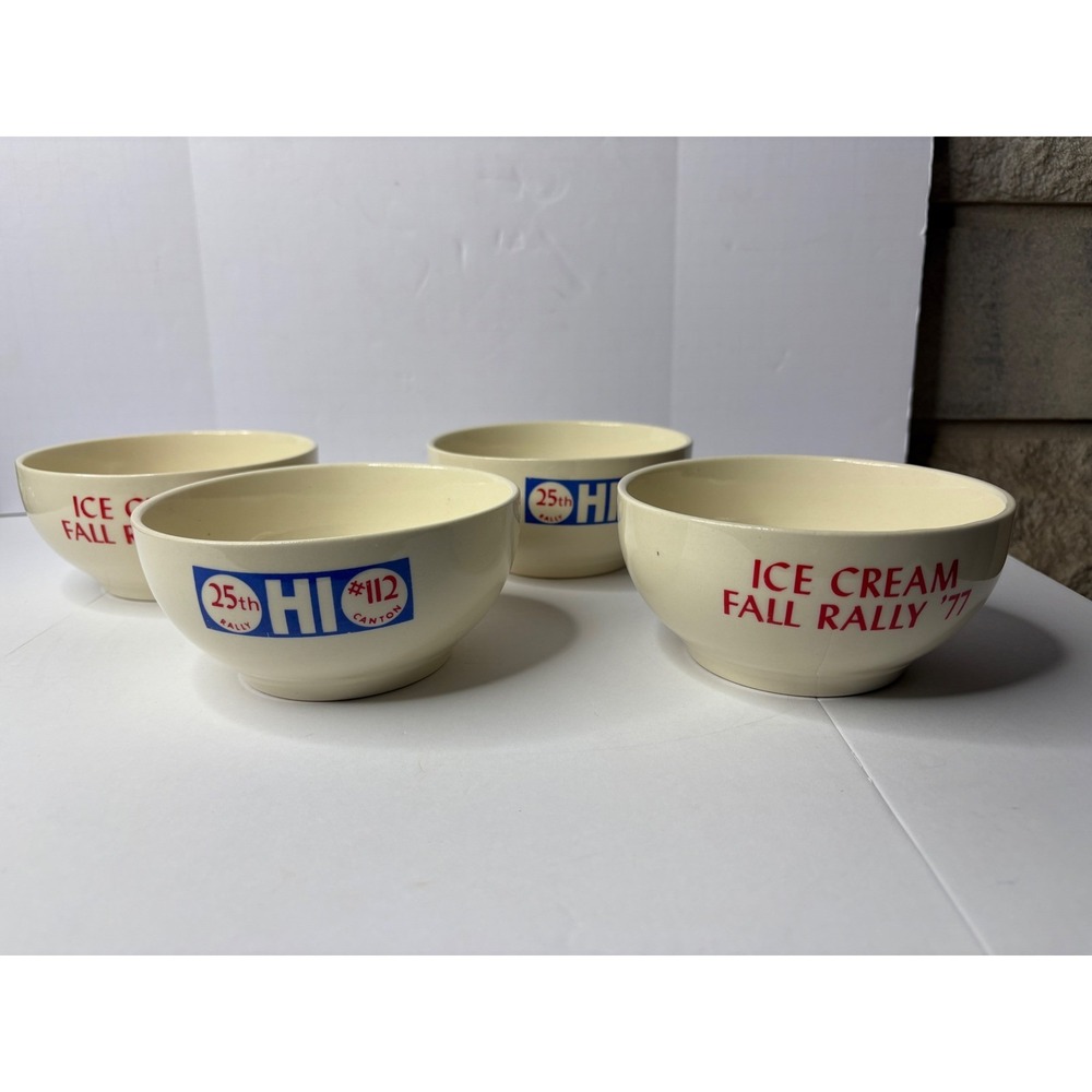 Vintage 1977 Ice Cream Fall Rally 25th HI Canton USA Ceramic Bowls Set‎ of 4